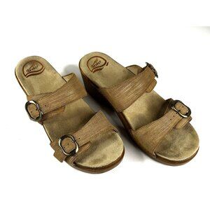 Dansko Sophie Wedge Slide Sandal Womens EU40 US 9.5-10 Tan Buckle Casual Comfort
